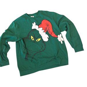 Dr. Seuss Grinch Santa Men's Fleece Graphic Christmas Sweatshirt Size XL i